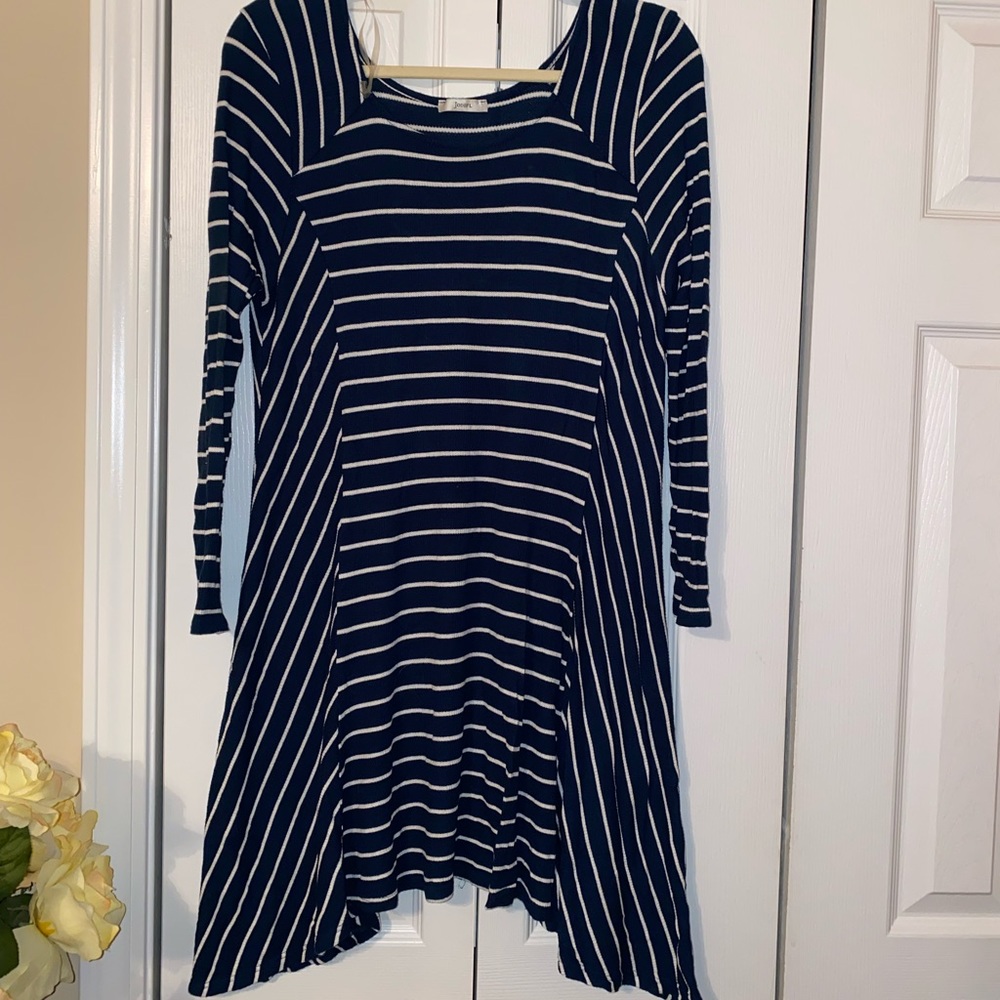 Asymmetrical stripe teal shift dress